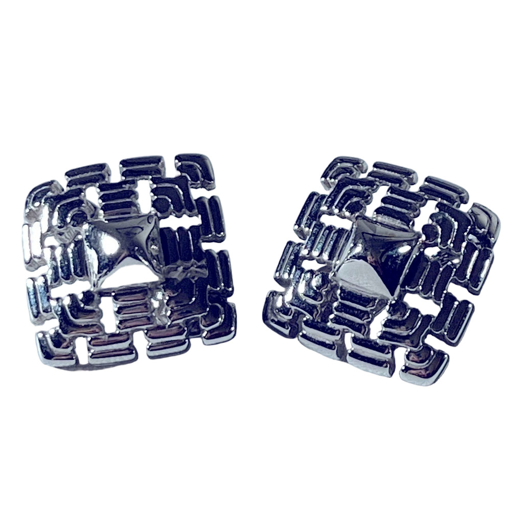 Vintage Monet silver tone square weave clip on earrings